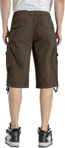 Vista 6 de Pantalones cortos cargo con cintura elástica para hombre, con bolsillo con cremallera, ajuste relajado, elásticos, ligeros, de algodón