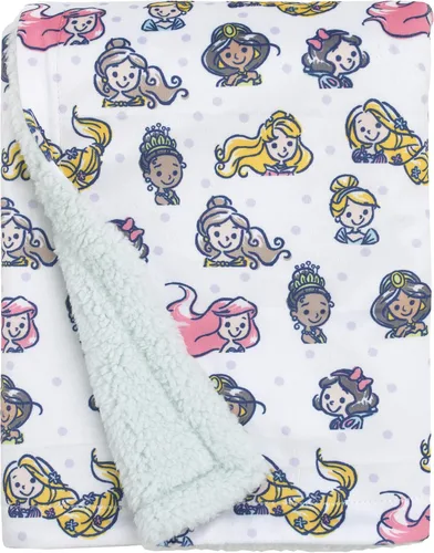 Vista 2 de Disney Manta de bebé súper suave con diseño de lunares de princesa, color blanco, rosa, amarillo y lavanda con parte trasera de sherpa