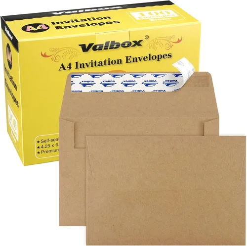 Vista 7 de ValBox Sobres de invitación A1, 100 unidades – 3.5 x 5 pulgadas, sobres marrones autosellantes para invitaciones, bodas, baby shower, tarjetas