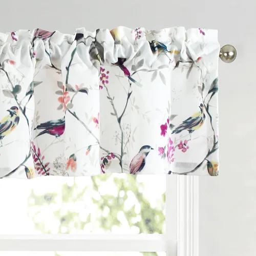 Vista 24 de Leeva - Cortinas pequeñas con estampado de pájaros, 24 pulgadas de largo, conjunto de paneles para ventanas, diseño de estampado de pájaros