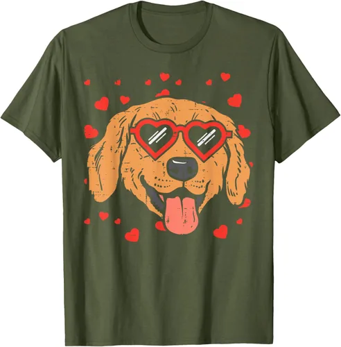 Vista 90 de Golden Retriever cara corazón gafas día de San Valentín perro regalo camiseta Negro