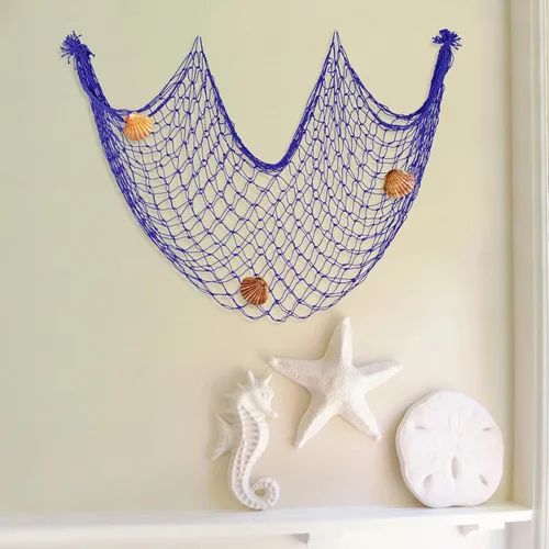 Vista 4 de Paquete de 2 Decoraciones de Red de Pesca para Fiesta Azul oscuro