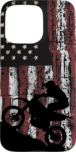 Vista 31 de Motocross Dirt Track Racing - Carcasa para iPhone 17, diseño de bandera de EE. UU., estilo vintage