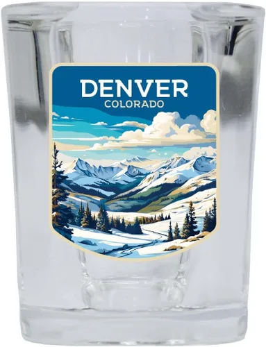 Vista 4 de Denver Colorado Design B Souvenir - Vaso de chupito cuadrado de 2.5 onzas, base azul, paquete de 2