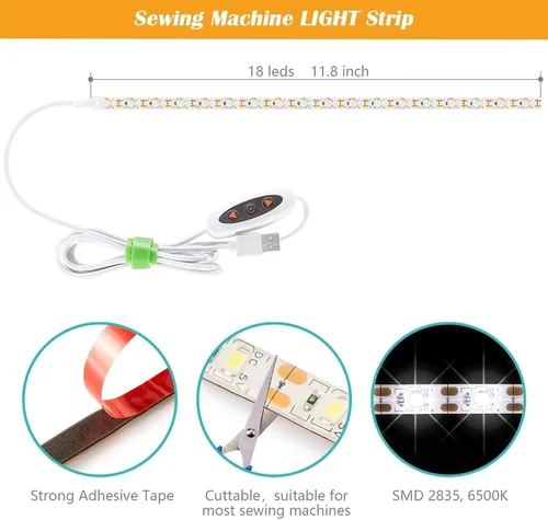 Vista 3 de Tira de luz para máquina de coser, tira de luz LED adhesiva de 11.8 pulgadas, tira de luz decorativa regulable de varios niveles, lámpara de costura