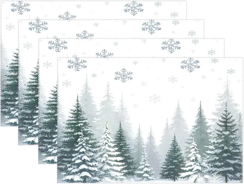 Vista 15 de Juego de 4 manteles individuales con diseño de árbol de Navidad, diseño de árbol de Navidad, resistentes al calor, manteles individuales lavables