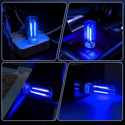 Vista 6 de 2 PCS Luces Ambientales USB Azules para Interior del Automóvil, Control Táctil Brillo Ajustable Enchufables Botella de Vidrio Retro Luces Nocturnas