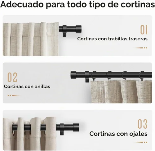 Vista 5 de Zeerobee Barras de cortina para ventanas de 16 a 24 pulgadas, barra de Negro