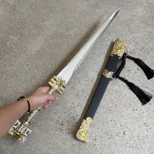 Vista 4 de Espada GuiHou de creación de los dioses de acero inoxidable de oro blanco de 28.3 pulgadas con vaina para colección, exhibición, cosplay