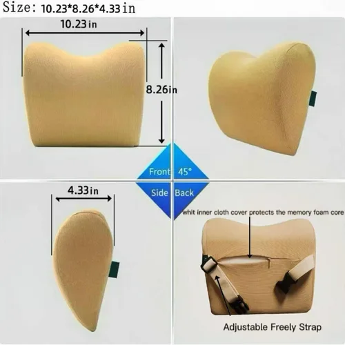 Vista 3 de Almohada cervical de espuma viscoelástica para el cuello del automóvil, soporte para reposacabezas para el dolor, color beige