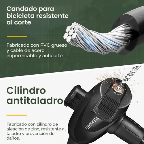 Vista 4 de Titanker Candado de bicicleta, cable de candado de bicicleta enrollado de 1/2 pulgada de grosor, candado seguro para bicicleta con llaves, candado