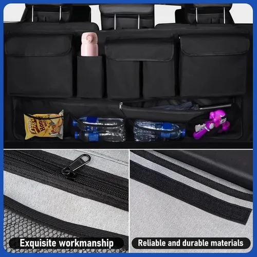 Vista 5 de Organizador universal para maletero de automóvil, organizador de asiento trasero de gran capacidad (40 x 20 pulgadas) con 10 bolsillos, bolsa