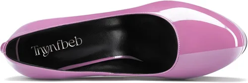 Vista 12 de TNYNFBEB Zapatos de tacón de plataforma alta para mujer, con puntera redonda, sin cordones, básicas, clásicas, de 5.5 pulgadas