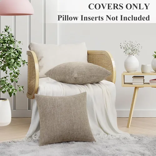 Vista 4 de decorUhome Juego de 2 fundas de almohada decorativas de felpilla otoñal de 18 x 18 pulgadas, fundas de almohada cuadradas neutras con textura