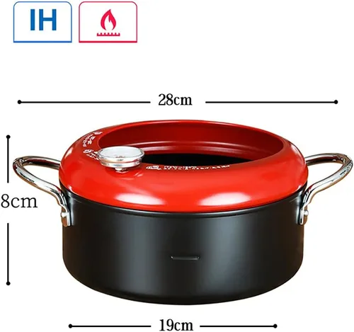 Vista 7 de Sartén con termómetro Tempura Freidora Pot, Mini sartén profunda con escurridor Mini Sartén profunda con sartén de aceite 8 pulgadas