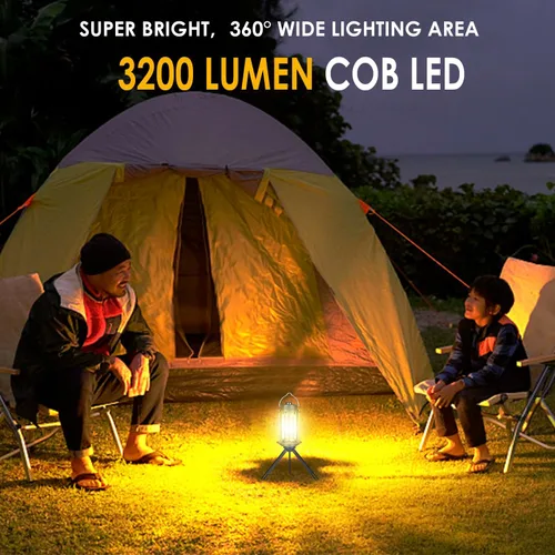 Vista 2 de Linterna de campamento recargable, 3 modos de luces de campamento regulables, 3200 mA de batería de alta capacidad, linterna de huracán, IPX4
