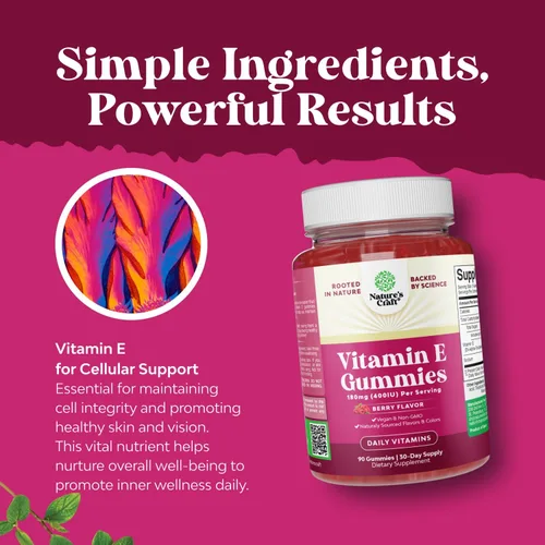 Vista 11 de Natures Craft Gomitas de vitamina E para el cuidado de la piel – Suplemento para la piel de 400 UI de vitamina E de alta potencia – Suplemento