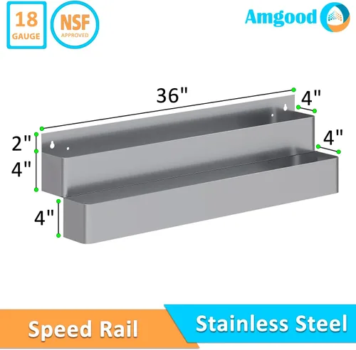 Vista 2 de AmGood 36 in. Rack de carril de velocidad de acero inoxidable de doble nivel para barras comerciales, NSF