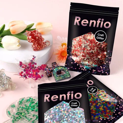 Vista 6 de Renfio 1.75 onzas, 1.76 oz, holográfico, confeti, murciélagos, forma de murciélagos, lentejuelas brillantes, resina brillante, lentejuelas gruesas