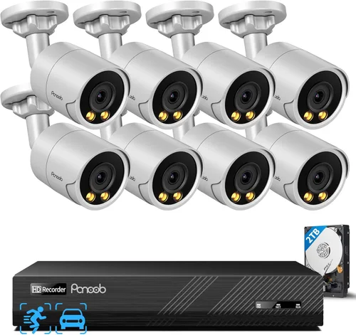 Vista 11 de Sistema de cámara de seguridad PoE, 4 cámaras IP con cable de 5 MP con cable para el hogar, micrófono integrado, detección de vehículos humanos