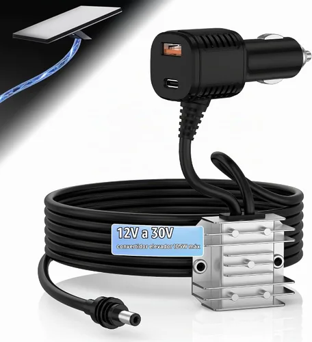 Vista 2 de Starlink Mini 105W - Cargador de coche de 12 V/24 V a 30 V CC-CC, salida estable regulada de 30 V con voltímetro en tiempo real, cable