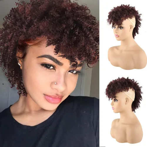 Vista 13 de KRSI Cola de caballo de pelo alto afro con flequillo, moño sintético rizado Mohawk Kinkys rizado cola de caballo con clip en colas de caballo