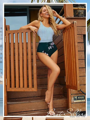 Vista 7 de MOLYBELL Traje de baño de una pieza para mujer de talle alto monokini estampado floral con cremallera