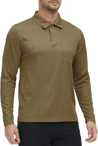 Vista 17 de Rdruko Polo para hombre con bolsillo de manga larga de secado rápido para golf al aire libre con cuello