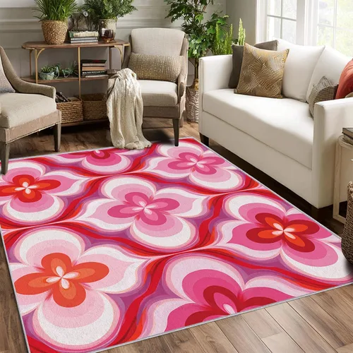 Vista 17 de YZO133 - Alfombra retro de los años 70, pequeña, lavable de 2 x 3 pulgadas, para entrada, diseño abstracto de ondas florales, decoración retro