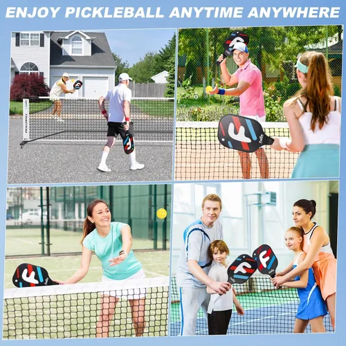 Vista 7 de Pickleball Net Set with 4 Fiberglass Paddles, Portable Pickleball Set with 4 Fiberglass Paddles, 6 Balls & Carry Bag, Easy Setup for Driveway