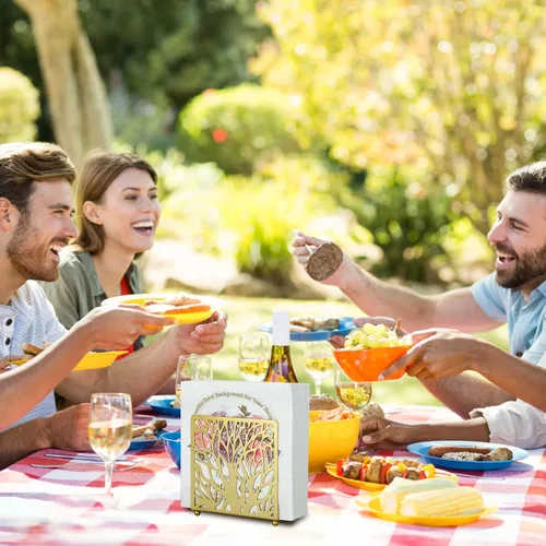 Vista 5 de Servilletero para mesa, soporte de servilletas de papel de metal dorado para facturas de correo de papel, adecuado para el hogar, restaurante
