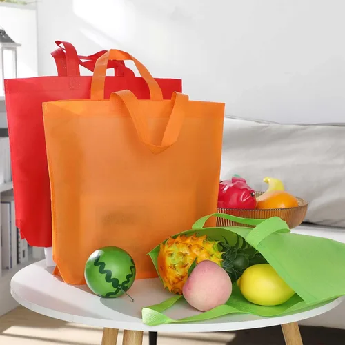 Vista 2 de Jexine 80 bolsas de comestibles reutilizables a granel, bolsas de tela no tejidas a granel, bolsas de compras de regalo multicolor con asas, bolsa