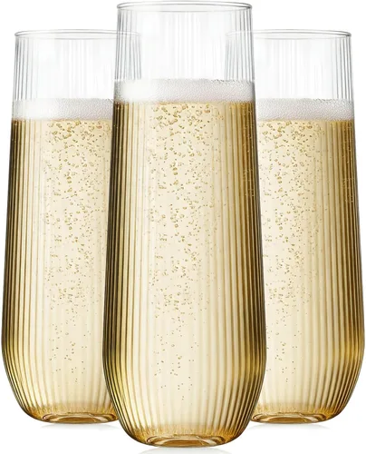 Vista 4 de Maaacute Paquete de 24 copas de champán de plástico, 9 onzas, desechables sin tallo, de mimosa, vasos de tostado transparentes, vasos de cóctel
