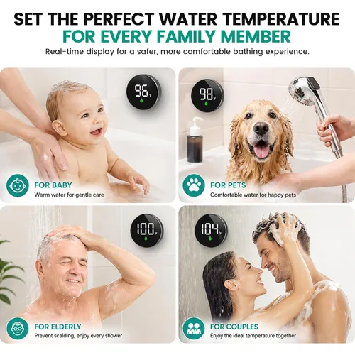 Vista 3 de Longriver MX08 Monitor de temperatura de ducha inalámbrico, termómetro de ducha para cabezales y sistemas Sensor hidroalimentado, pantalla