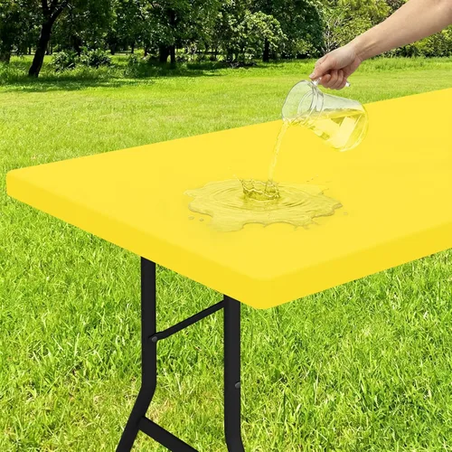 Vista 17 de Smiry - Mantel rectangular de vinilo con respaldo de franela elástica ajustada para mesas plegables de 2 pies, manteles impermeables y lavables