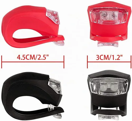 Vista 3 de Paquete de 8 luces de bicicleta, juego de luces LED de silicona para bicicleta, 4 faros delanteros de bicicleta y 4 luces traseras (rojo y blanco)