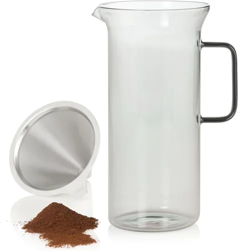 Vista 3 de AdHoc Impact Pour Over - Cafetera con recipiente de vidrio de 1 litro, filtro de acero inoxidable reutilizable de doble capa, cafetera