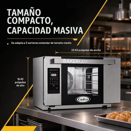 Vista 4 de Cadco XAFT-03HS-GD Bakerlux GO Panel - Horno de convección de encimera resistente con controles digitales, acero inoxidable/negro, NSF, 120 V, negro