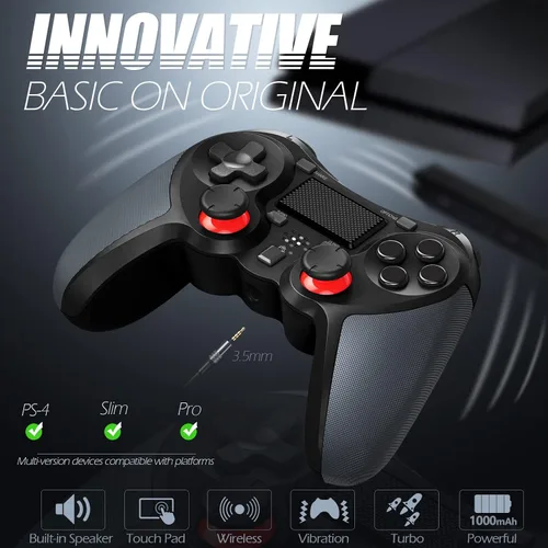 Vista 2 de TERIOS - Control inalámbrico compatible con Play-Station 4, control de juego para PS-4 ProPS-4 Slim, altavoz integrado y conector de auriculares