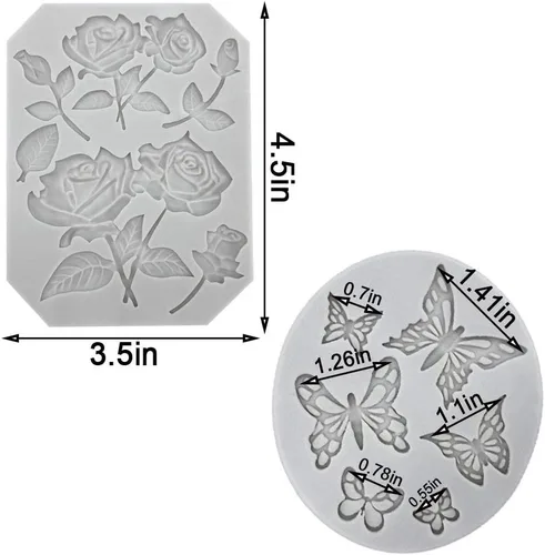 Vista 2 de Paquete de 3 moldes de silicona para fondant de mariposa, rosas, tallos de flores, pájaros, flores, para hacer fondant de chocolate, gelatina