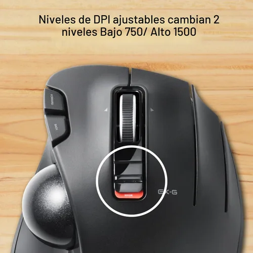 Vista 5 de ELECOM EX-G Ratón de Trackball, inalámbrico de 2.4 GHz, control de pulgar, diseño ergonómico esculpido, función de 6 botones con seguimiento suave