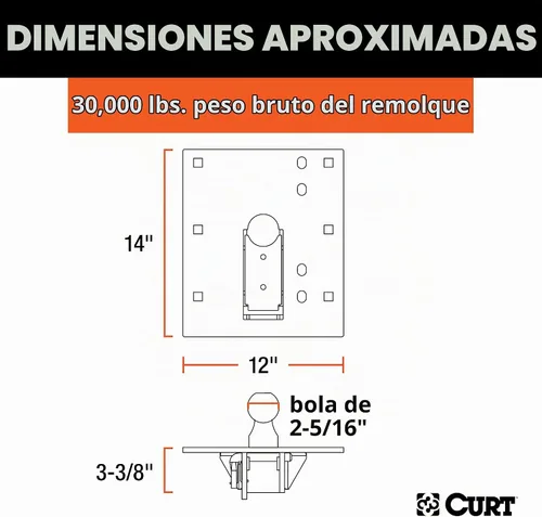 Vista 2 de CURT 61052 enganche de cuello de ganso con bola plegable de sobremesa