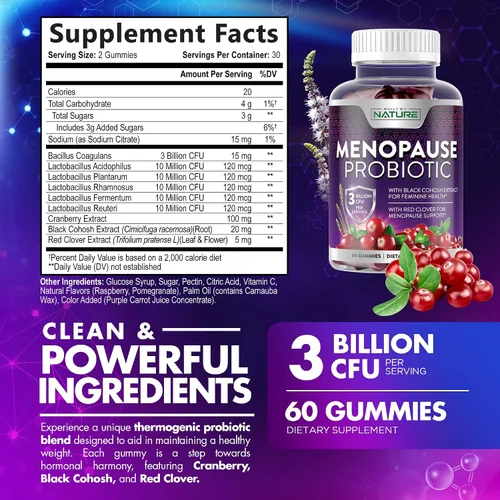 Vista 2 de Suplementos de menopausia para mujeres, gomitas probióticas para la menopausia, alivio de la menopausia para mujeres para sofocos, sudores nocturnos