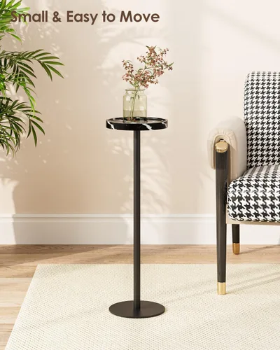 Vista 6 de Mesa de bebida, mesa auxiliar de pedestal pequeña, mesa de cóctel redonda, mesa auxiliar circular con base de metal, para espacios pequeños