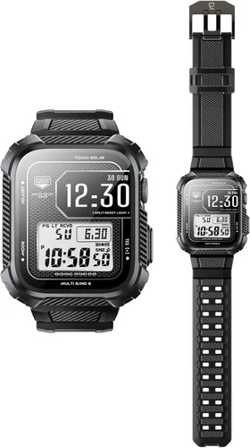 Vista 9 de i-Blason Correa deportiva de poliuretano termoplástico transpirable a prueba de golpes para Apple Watch 9, 8, 7 (1.772 in) con 2 fundas rígidas Negro