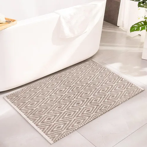 Vista 12 de Chardin Home, tapete 100% algodón, reversible por completo, de 21 x 34 pulgadas, se puede lavar a máquina, Gris y blanco Beige grisáceo - Blanco