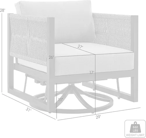 Vista 3 de Cuffay - Silla giratoria para patio al aire libre en aluminio negro con cojines grises