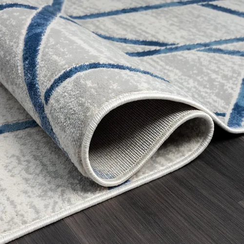 Vista 6 de Abani Atlas - Alfombra de área azul y gris, de 4 x 6 pies, diseño cruzado, duradera, no desprende pelusa, fácil de limpiar