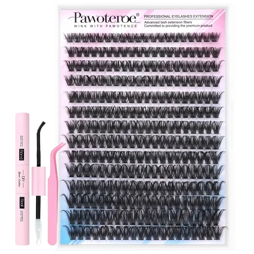 Vista 34 de Kit de Extensión de Pestañas Pawotence DIY 280 piezas, Kit de Racimos de Pestañas Individuales 20D y 30D Naturales 9-15mm, Kit de Extensiones