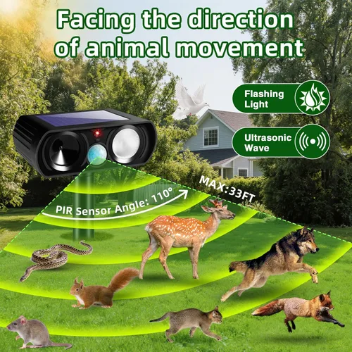 Vista 2 de Repelente solar ultrasónico de animales al aire libre, disuasorio de animales, repelente de gatos al aire libre con luz LED, dispositivo eficaz
